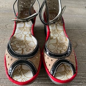 Fly London Red and Tan Wedges